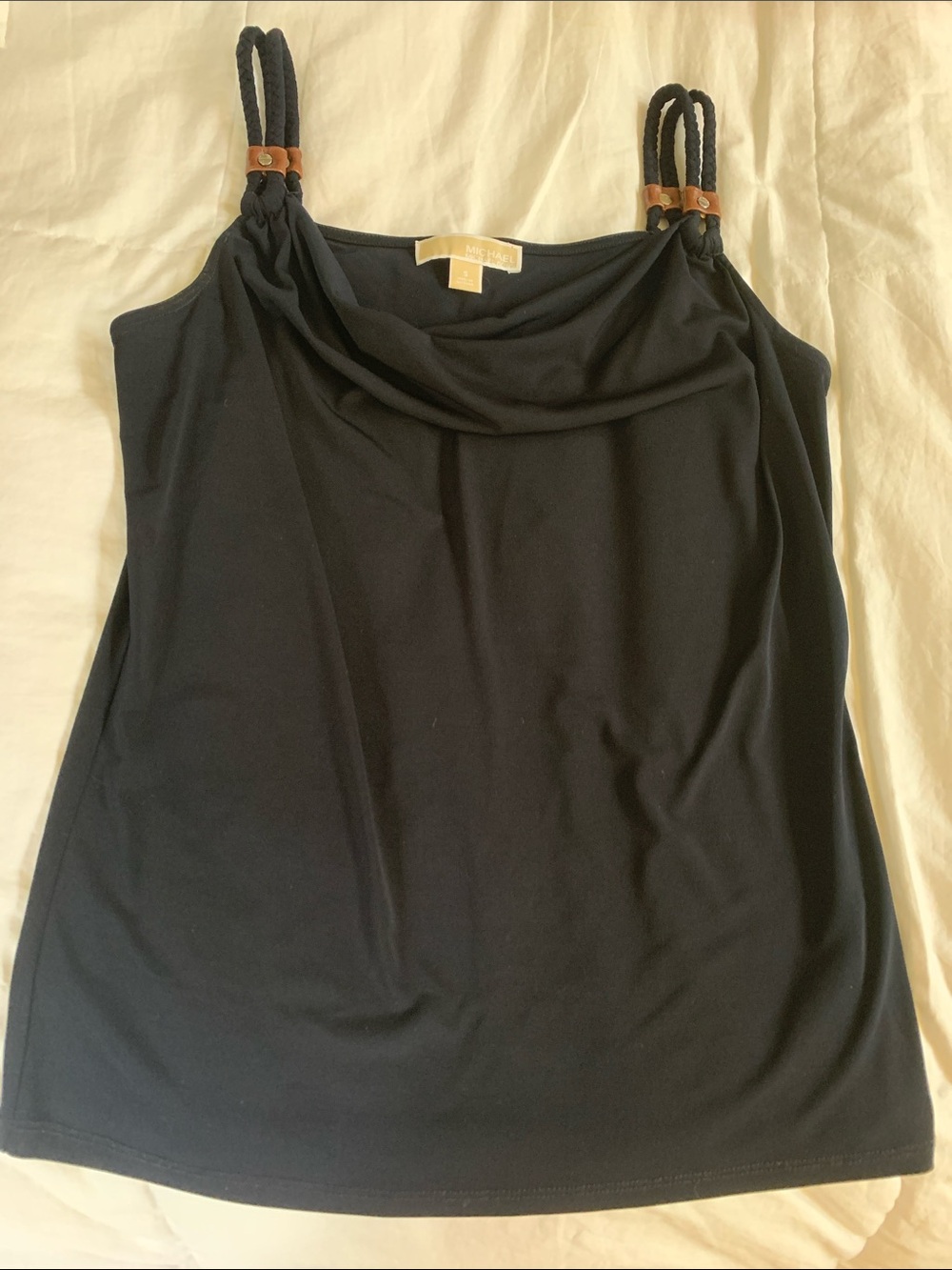 MICHAEL KORS Black Cowl Neck Camisole with Braided Straps